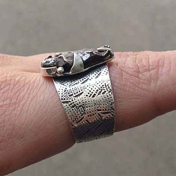 Vintage Sterling Silver Ring Size 12 Meteorite Modern Abstract Avant Garde